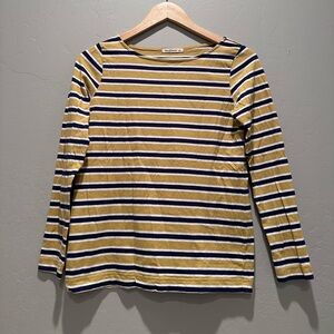 Woolovers Yellow Blue White Striped Boatneck‎ Shirt Sz XS Organic Cotton